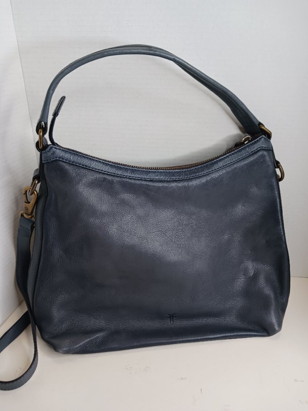 Frye Lily Navy Blue Leather Hobo With Crossbody Strap